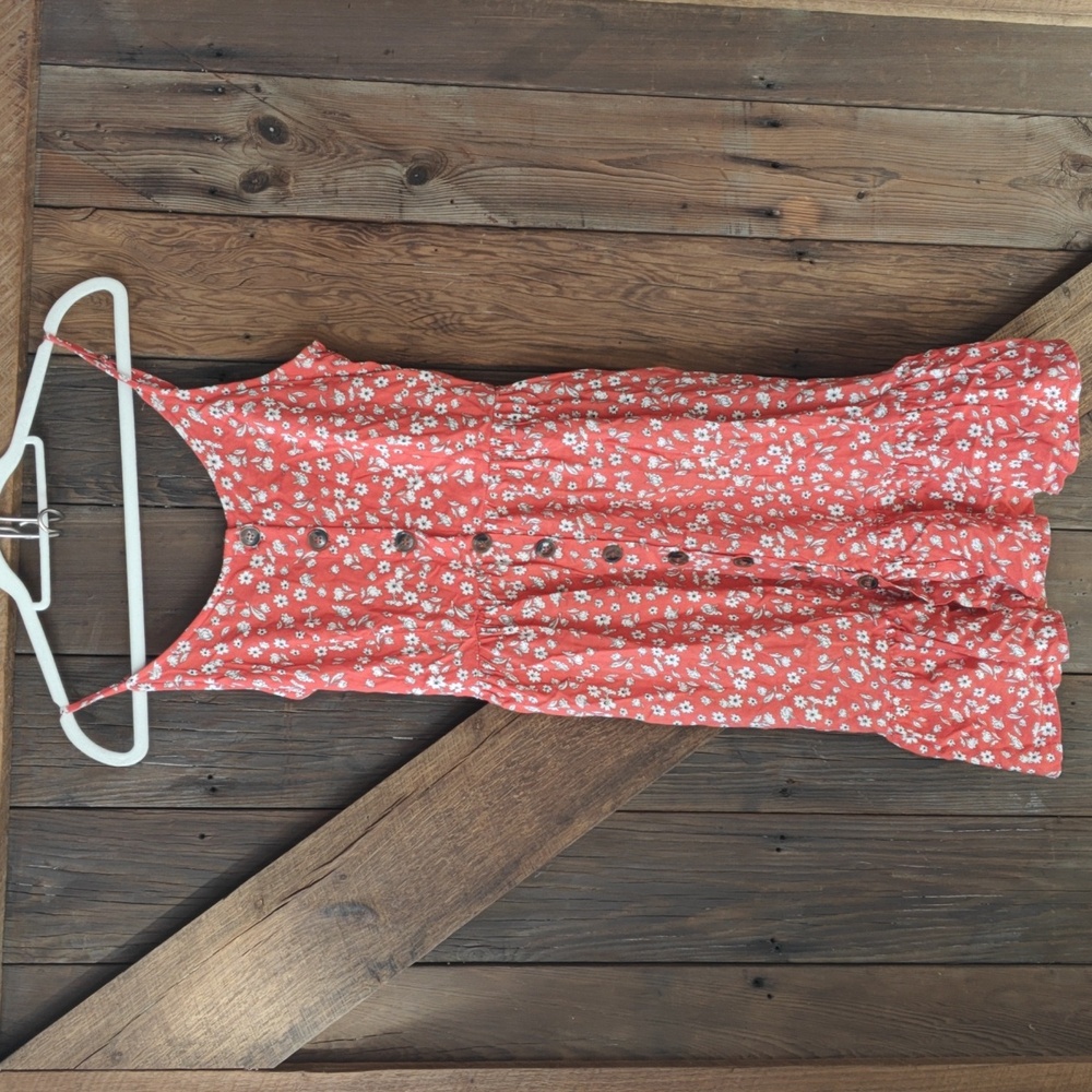Japna red floral button down summer cami dress M
